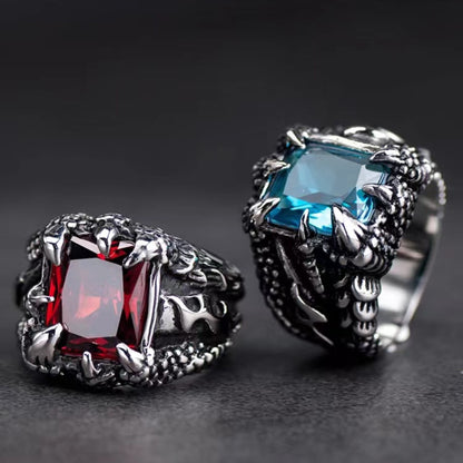 Men's Retro Dragon Claw Zircon Open Ring