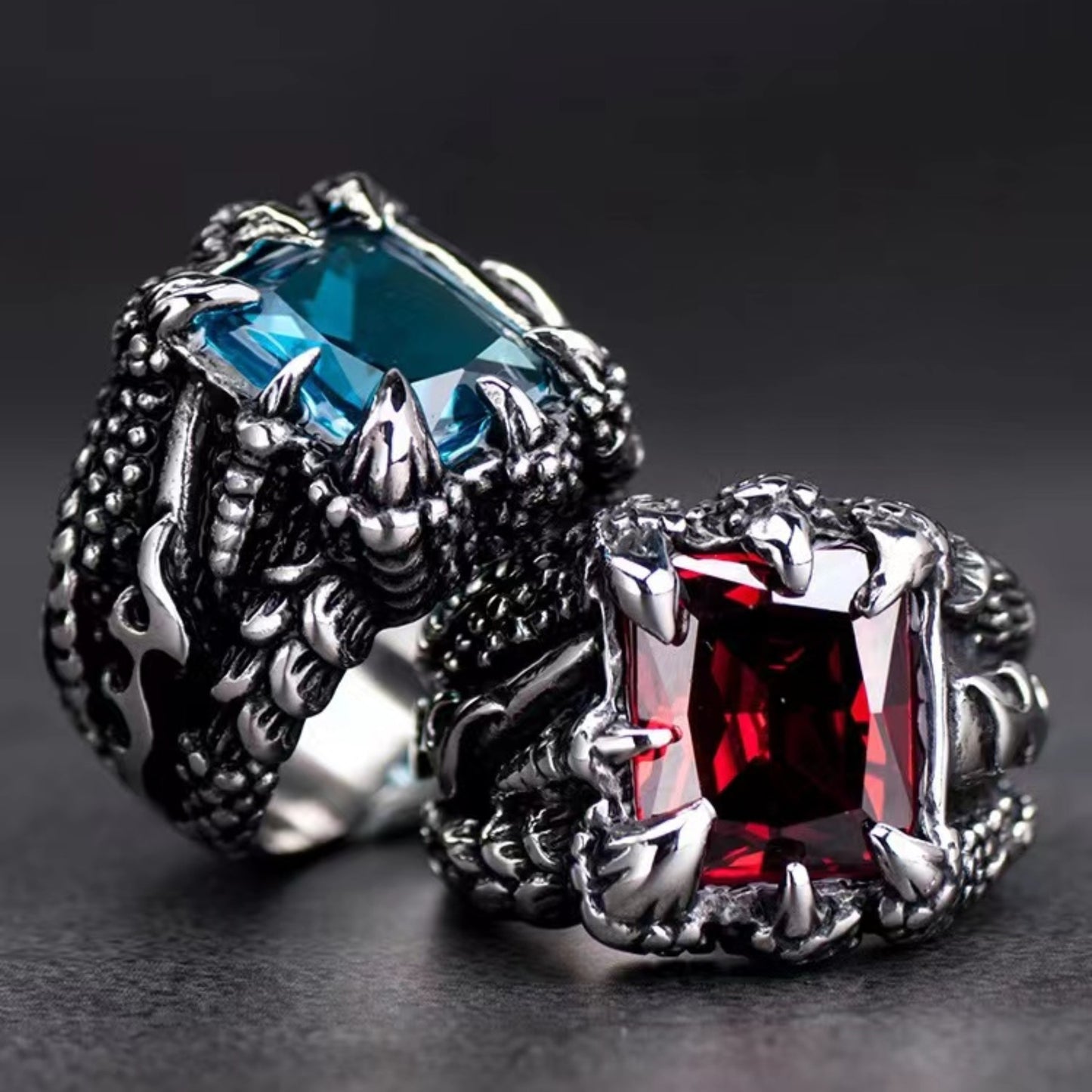 Men's Retro Dragon Claw Zircon Open Ring