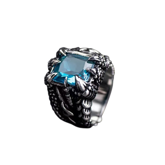 Men's Retro Dragon Claw Zircon Open Ring