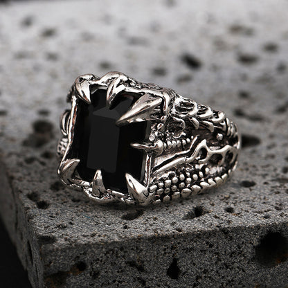 Men's Retro Dragon Claw Zircon Open Ring