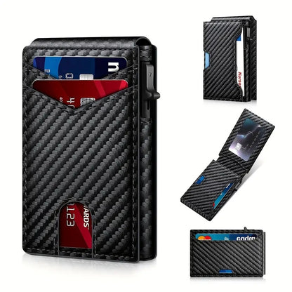 Men's RFID Blocking Leather Card Holder with Auto Eject
