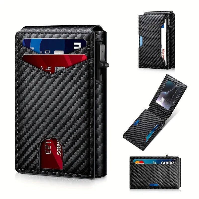 Men's RFID Blocking Leather Card Holder with Auto Eject