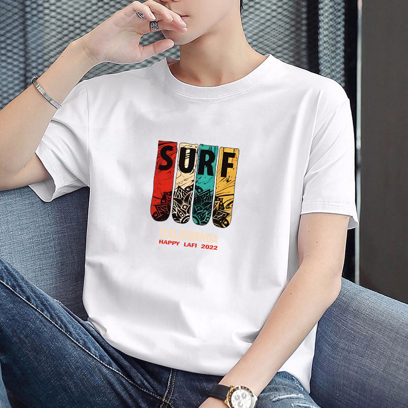 Men's round-neck printed simple and versatile T-shirt