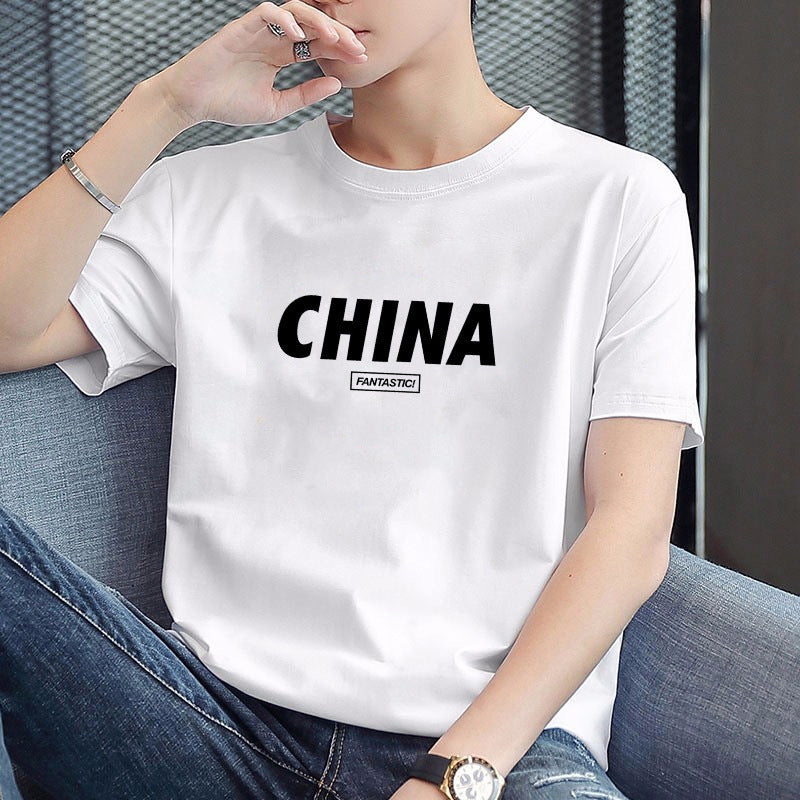 Men's round-neck printed simple and versatile T-shirt