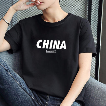 Men's round-neck printed simple and versatile T-shirt