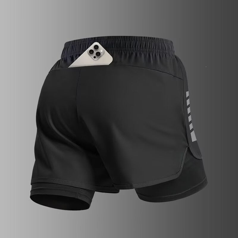 Men's Running Shorts with Phone Pocket Double-Layer Sports Shorts with Lining