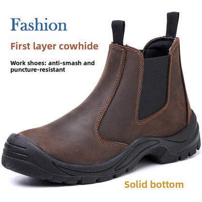 Men's Safety Work Boots Anti-Smash Anti-Puncture Cowhide