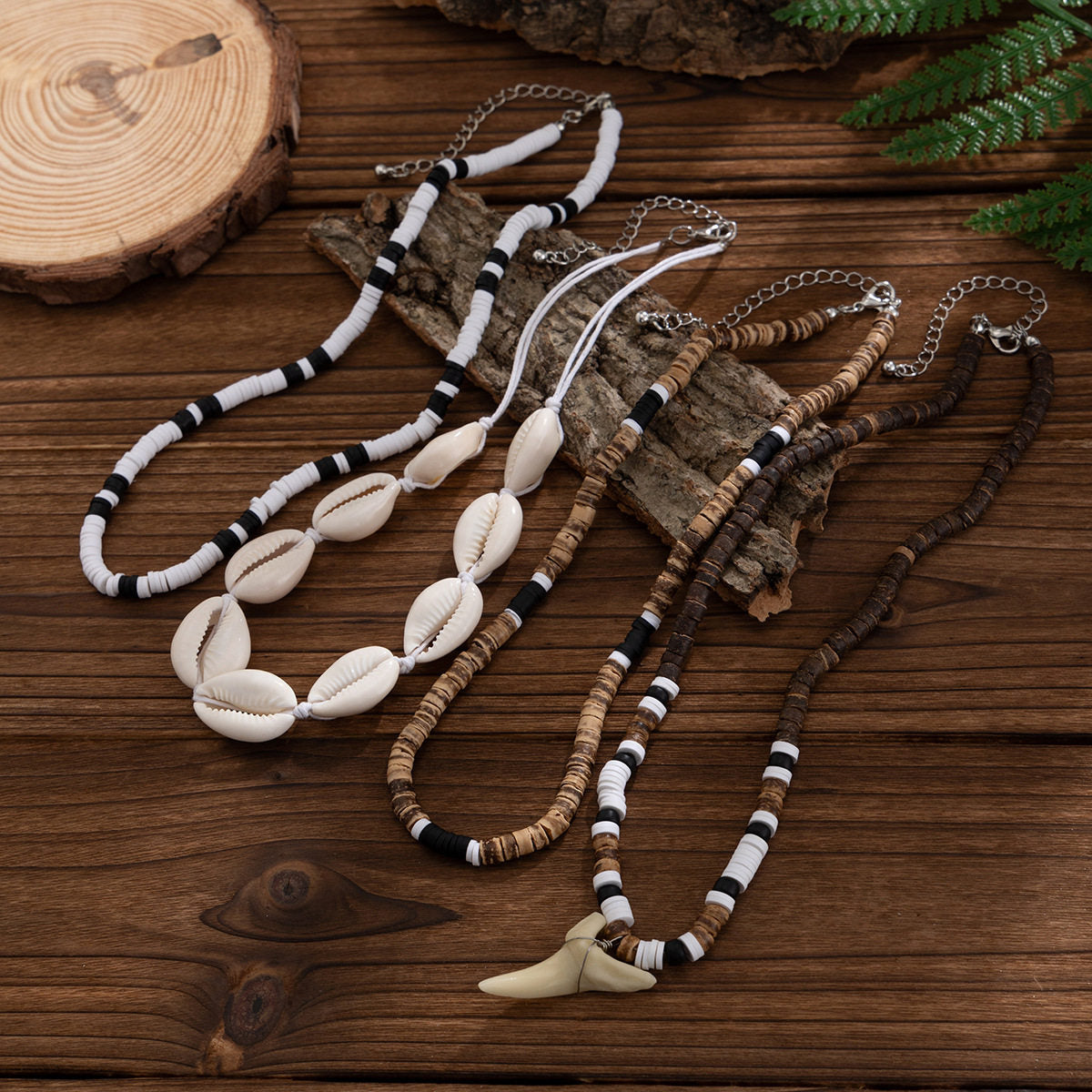 Men's Shell and Shark Tooth Multi-Layer Necklace