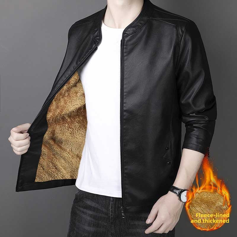 Men's short coat with thick padding in leather
