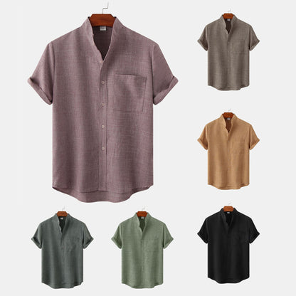 Men's Short Sleeve Cotton Linen Shirt