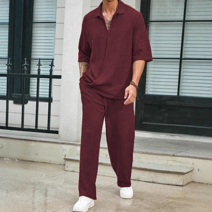 Men's Short Sleeve Shirt and Trousers Casual Set