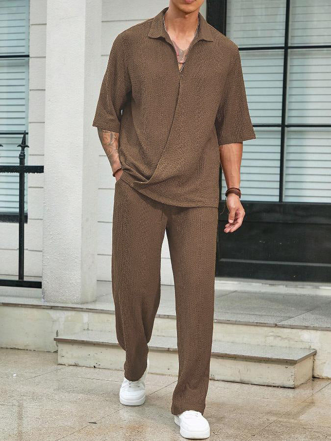 Men's Short Sleeve Shirt and Trousers Casual Set