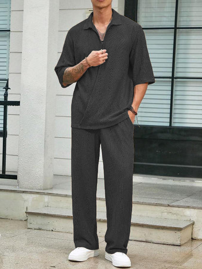 Men's Short Sleeve Shirt and Trousers Casual Set