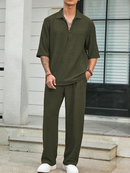 Men's Short Sleeve Shirt and Trousers Casual Set