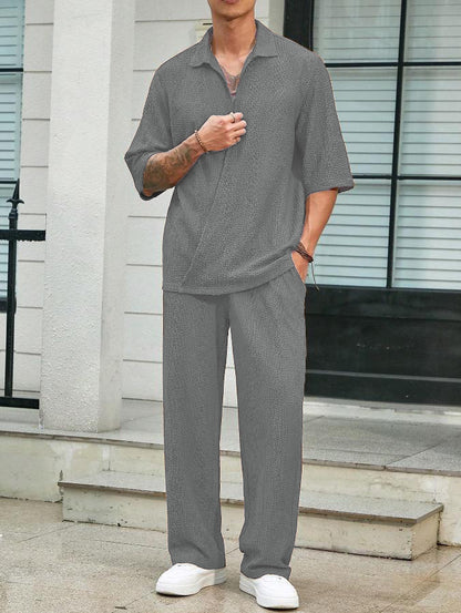 Men's Short Sleeve Shirt and Trousers Casual Set