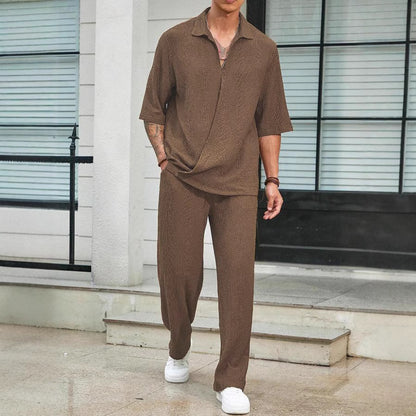Men's Short Sleeve Shirt and Trousers Casual Set