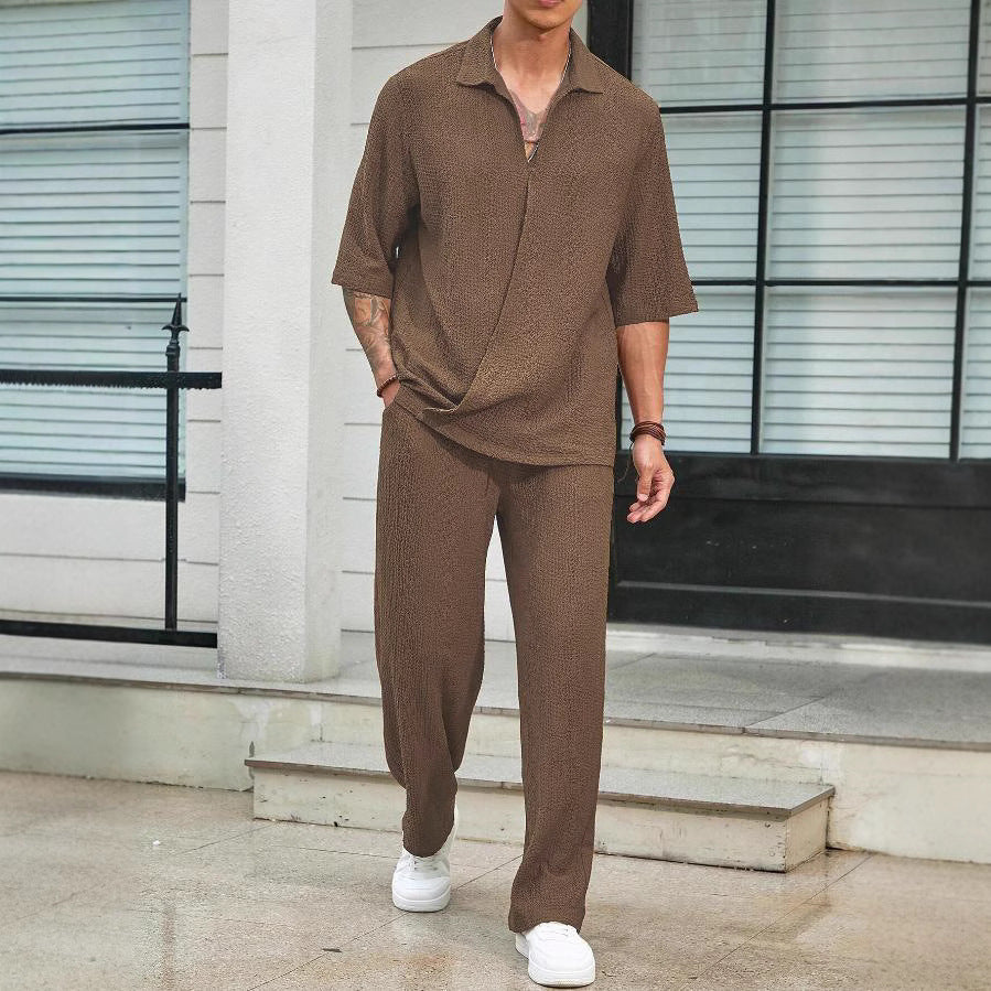 Men's Short Sleeve Shirt and Trousers Casual Set