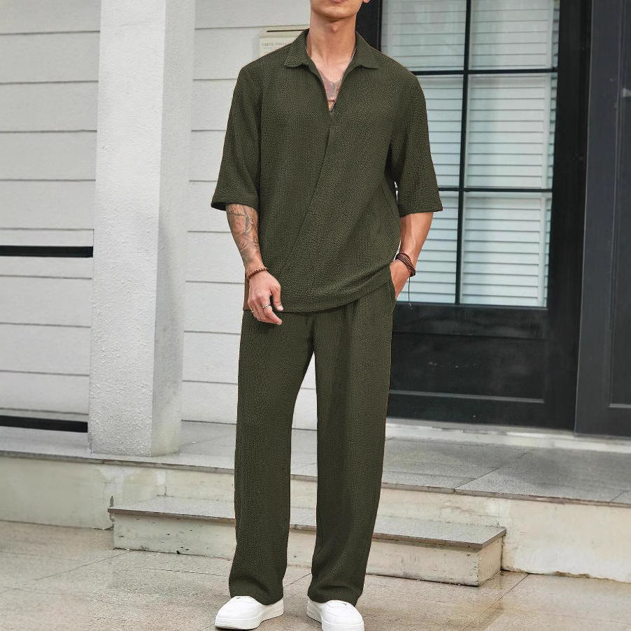 Men's Short Sleeve Shirt and Trousers Casual Set