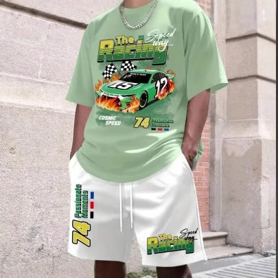 Men's Short Sleeve Shorts Set Digital Print Beachwear