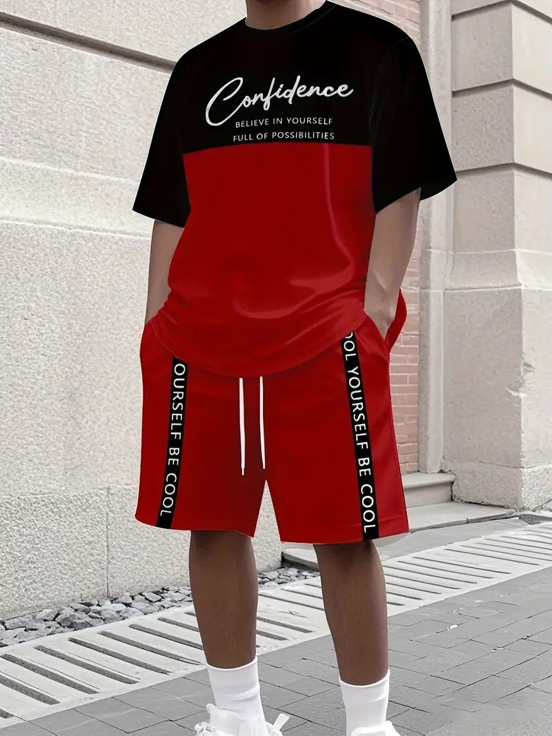 Men's Short Sleeve Shorts Set Digital Print Beachwear