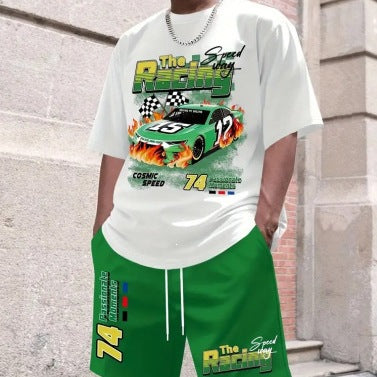Men's Short Sleeve Shorts Set Digital Print Beachwear