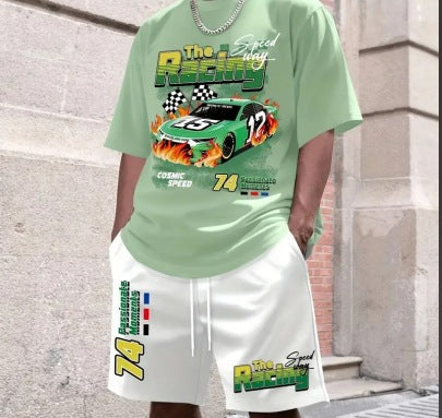 Men's Short Sleeve Shorts Set Digital Print Beachwear
