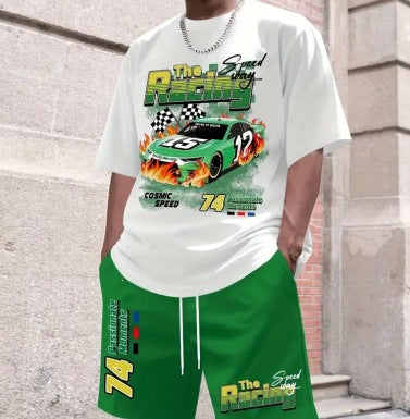 Men's Short Sleeve Shorts Set Digital Print Beachwear