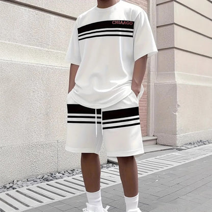 Men's Short Sleeve Shorts Set Digital Print Beachwear