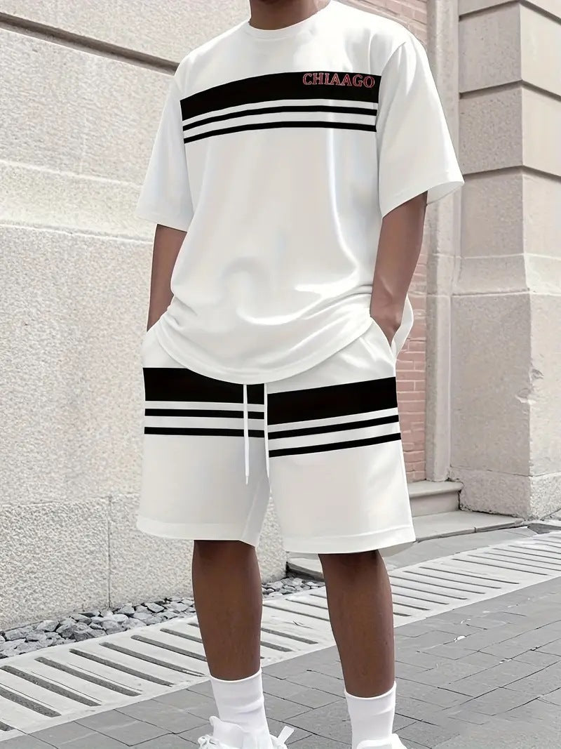 Men's Short Sleeve Shorts Set Digital Print Beachwear