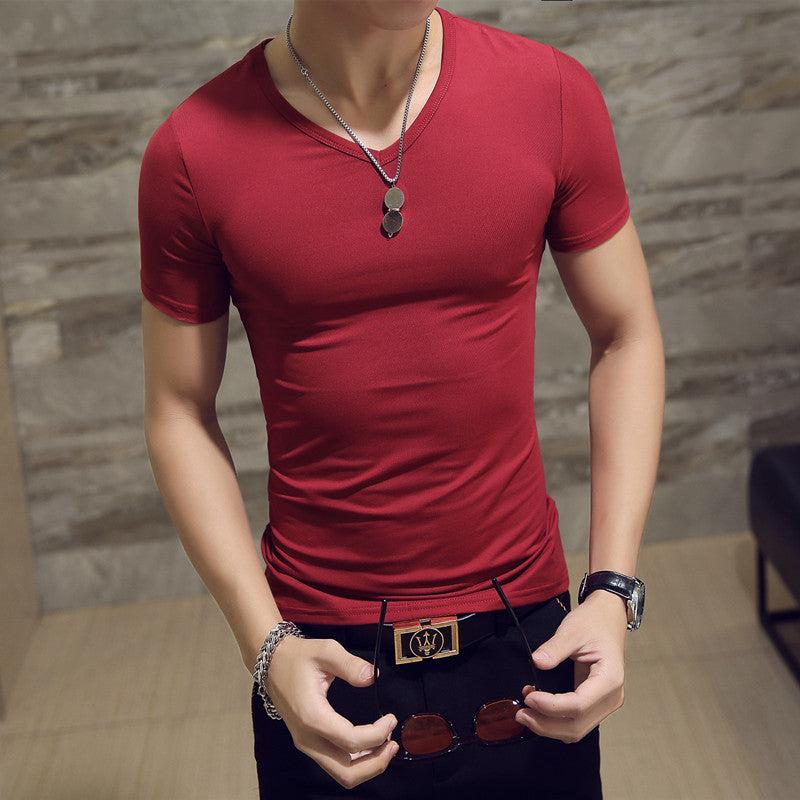 Men's Short Sleeve T-Shirt Korean Style Solid Color