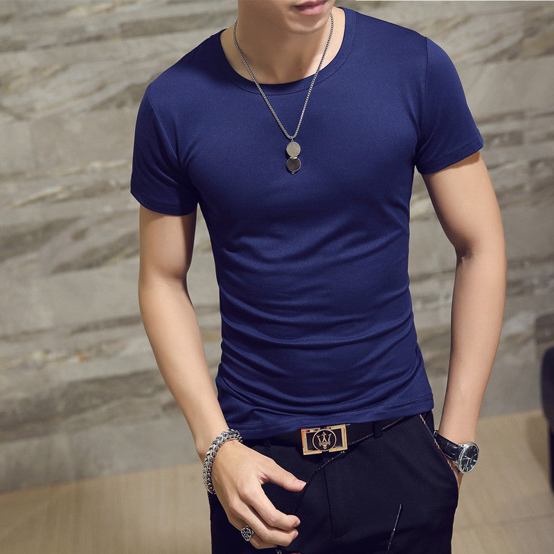 Men's Short Sleeve T-Shirt Korean Style Solid Color