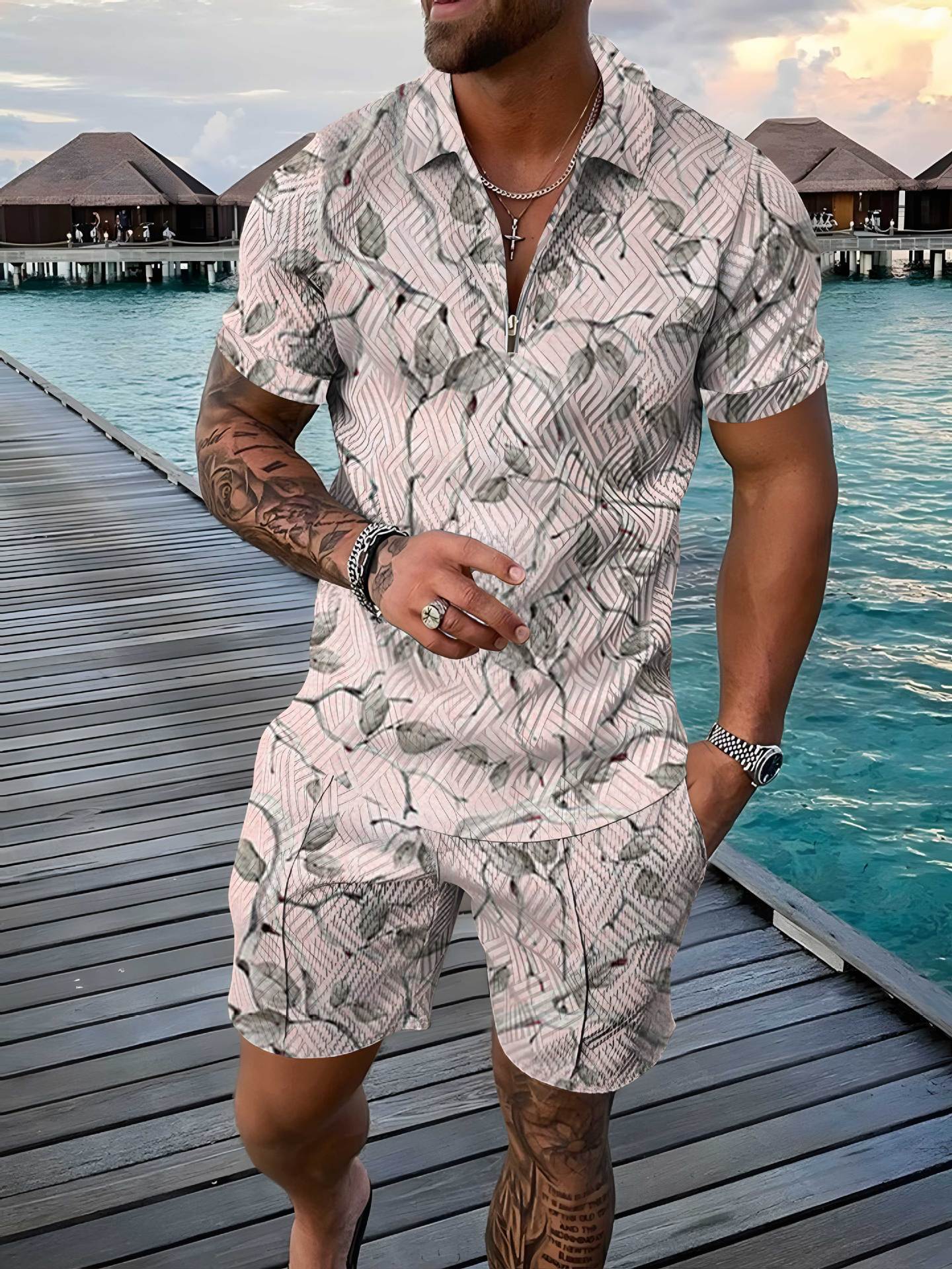 Men's short-sleeved Polo shirt set