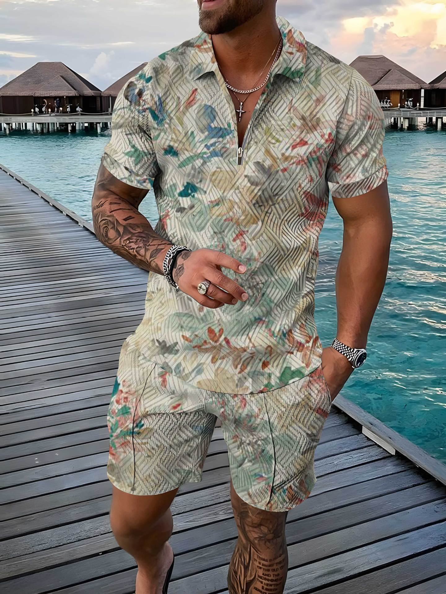 Men's short-sleeved Polo shirt set