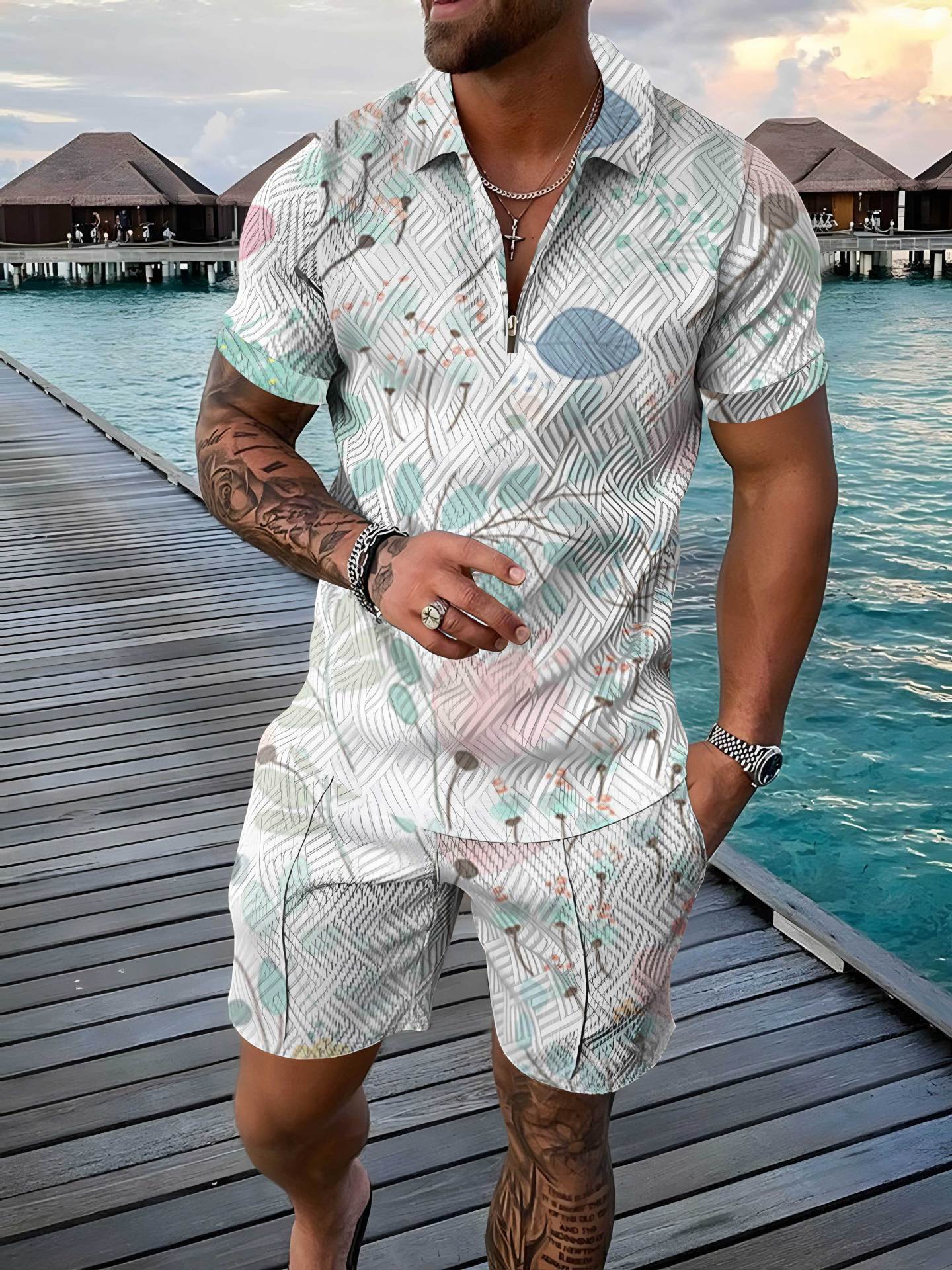 Men's short-sleeved Polo shirt set