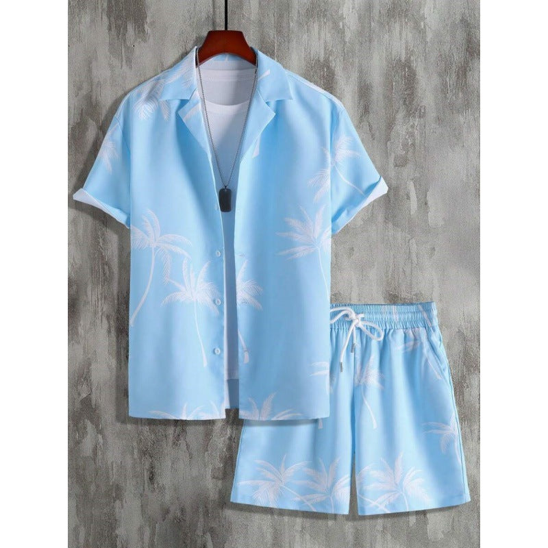 Men's Short-Sleeved Shirt and Beach Pants Set