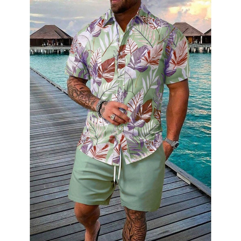 Men's Short-Sleeved Shirt and Beach Pants Set