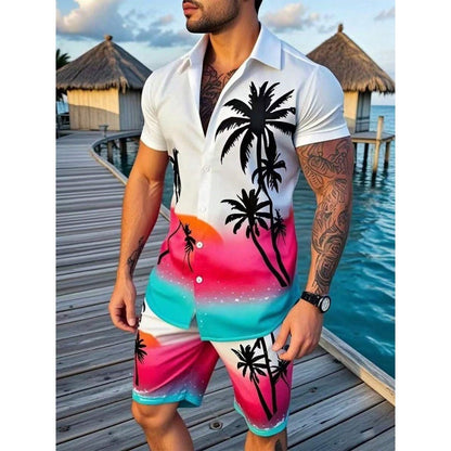 Men's Short-Sleeved Shirt and Beach Pants Set