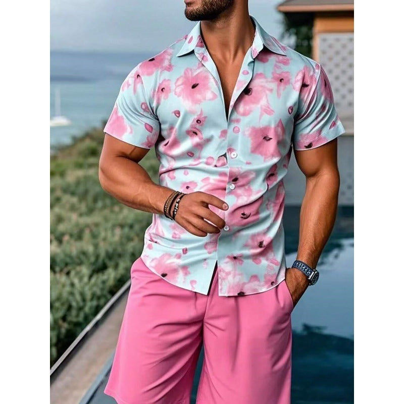 Men's Short-Sleeved Shirt and Beach Pants Set