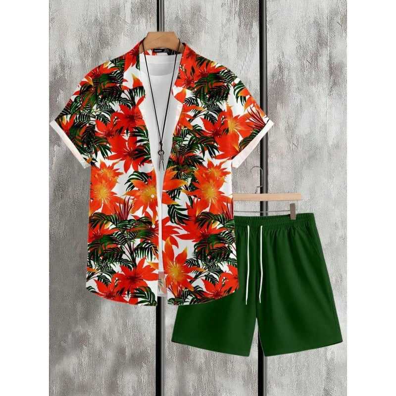 Men's Short-Sleeved Shirt and Beach Pants Set
