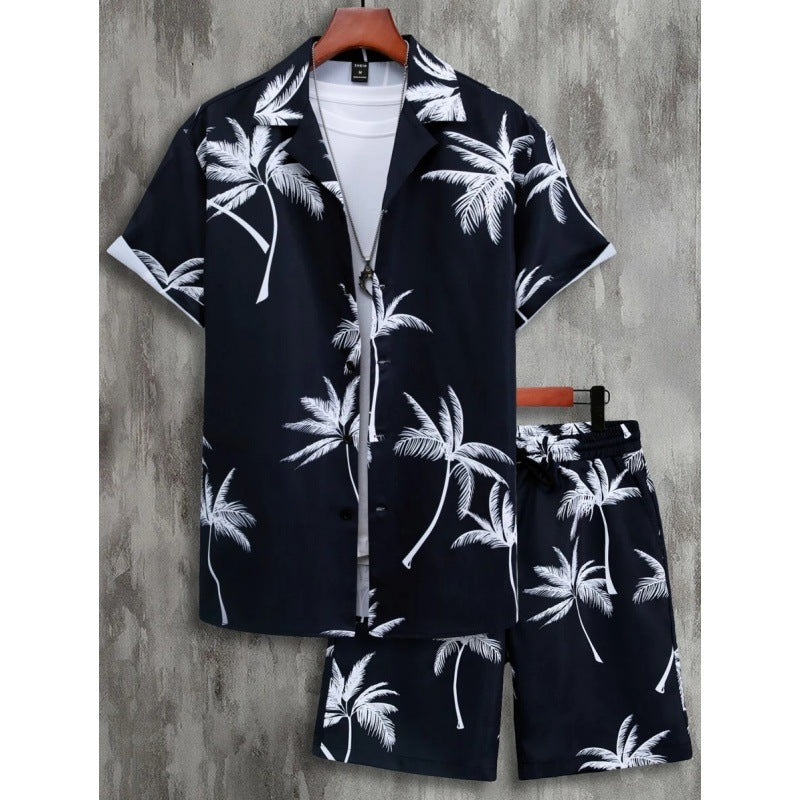 Men's Short-Sleeved Shirt and Beach Pants Set