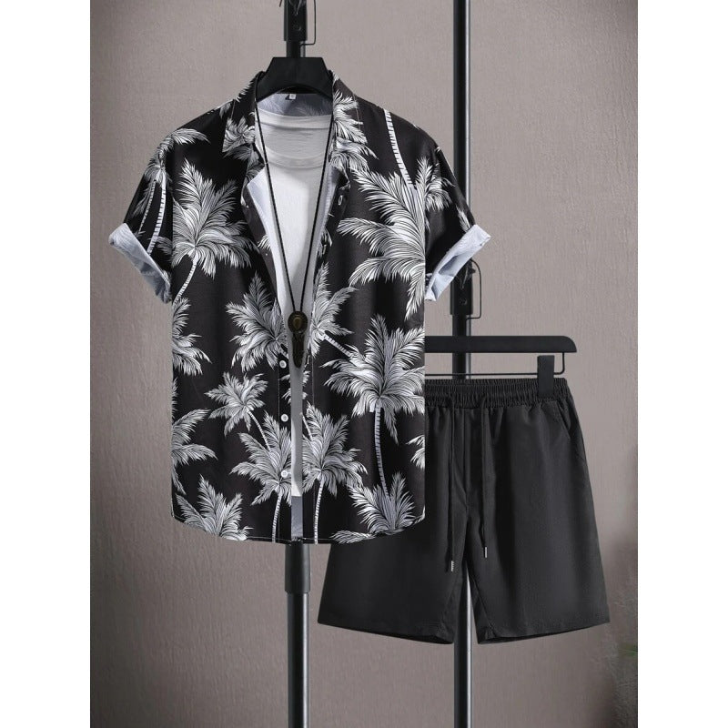Men's Short-Sleeved Shirt and Beach Pants Set