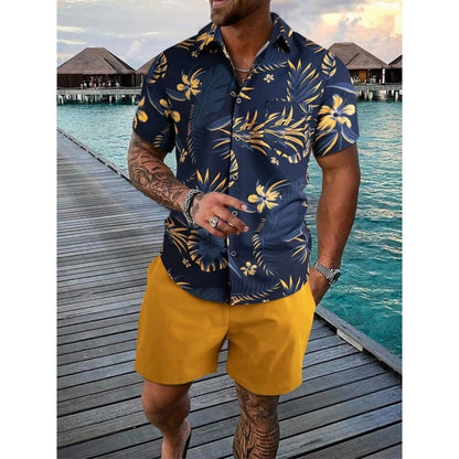 Men's Short-Sleeved Shirt and Beach Pants Set