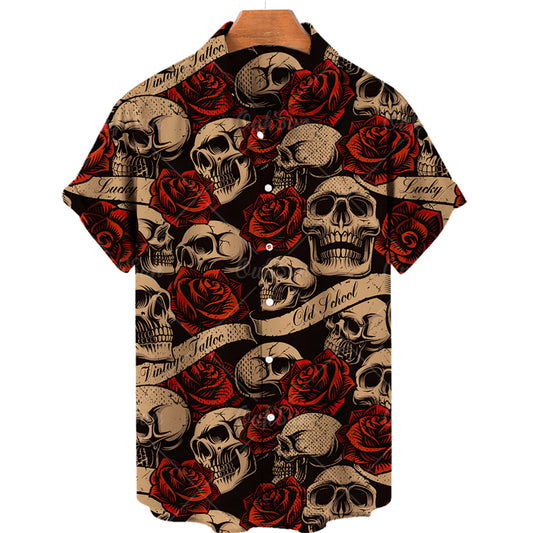 Men's Skull Print Hawaiian Shirt Short Sleeve Casual Shirt