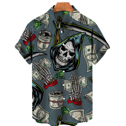 Men's Skull Print Hawaiian Shirt Short Sleeve Casual Shirt