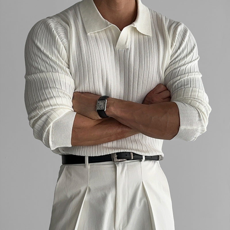Men's Slim-fit Elastic Lapel Knitwear T-shirt