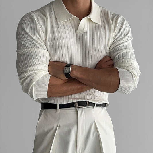 Men's Slim-fit Elastic Lapel Knitwear T-shirt