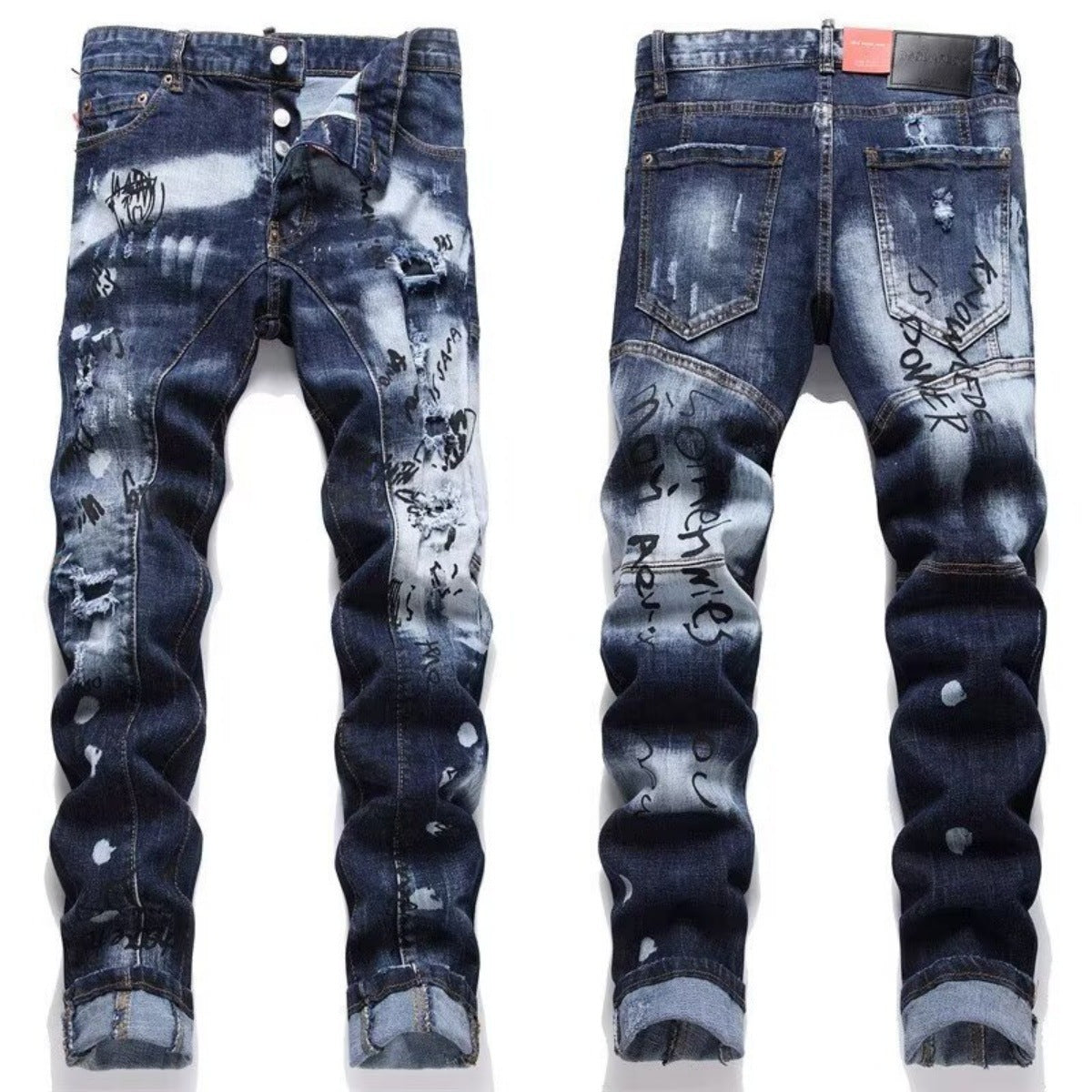 Men's Slim-Fit Stretch Printed Skinny Jeans