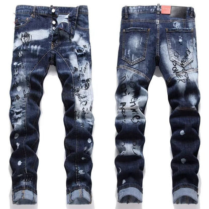 Men's Slim-Fit Stretch Printed Skinny Jeans