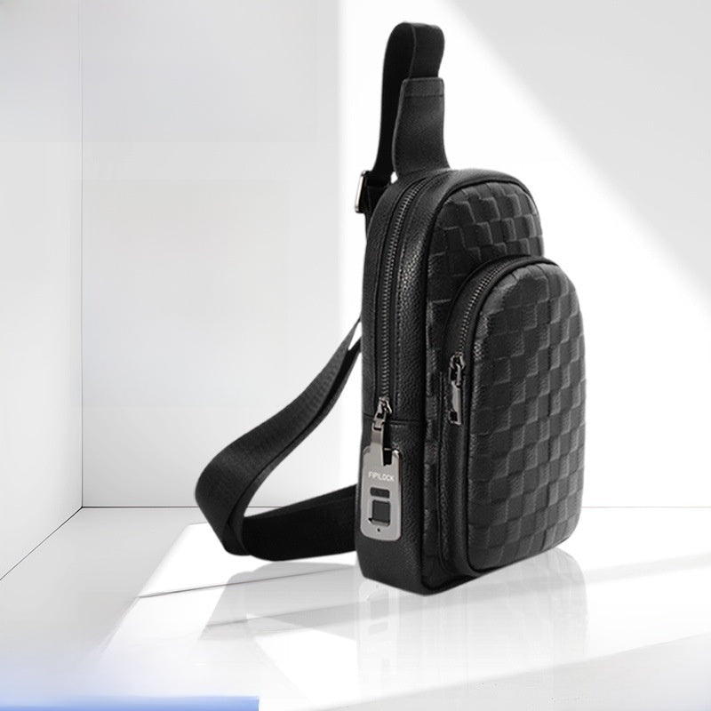 Men's Smart Fingerprint Lock Genuine Leather Cross-Body Chest Bag