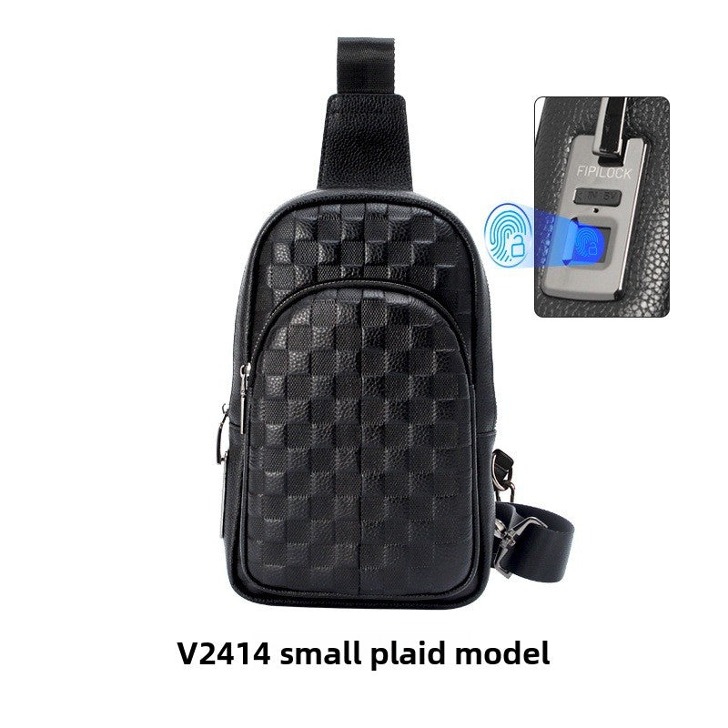 Men's Smart Fingerprint Lock Genuine Leather Cross-Body Chest Bag